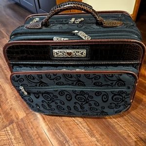 BRIGHTON BRAND Black/Brown Leather Day/Overnight/Computer Bag w/ Wheels & Handle